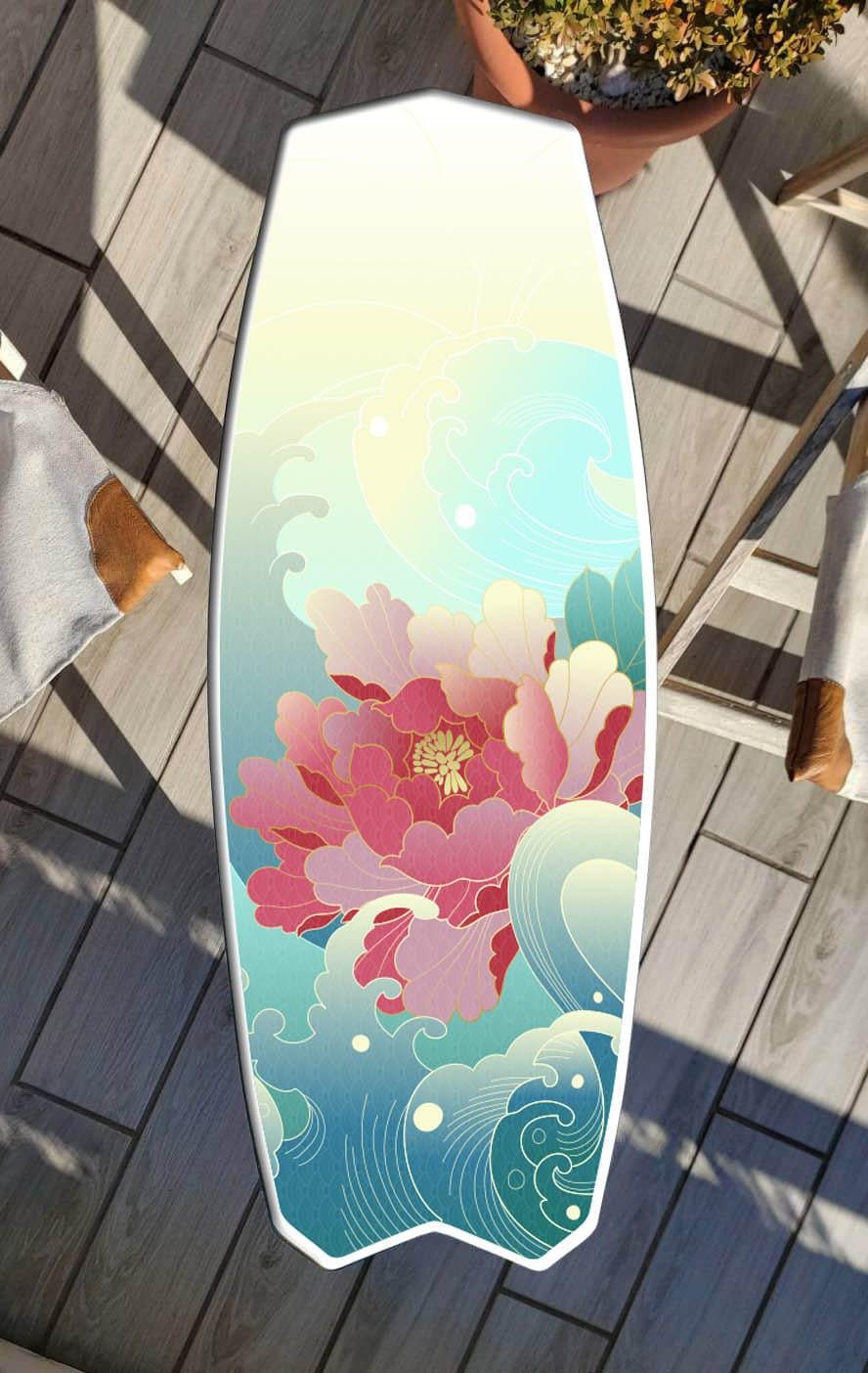 Surfboard Coffee Table: Yellow Flower Beach Decor