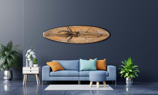 Squid Surfboard Wall Art: Vintage Beach Bar Decor