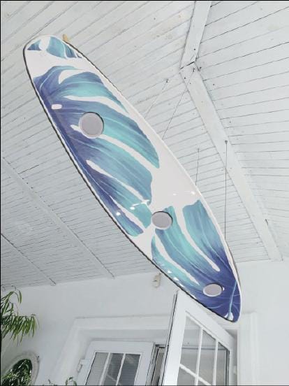Surfboard Ceiling Light with Monstera Design for Billiard Rooms
