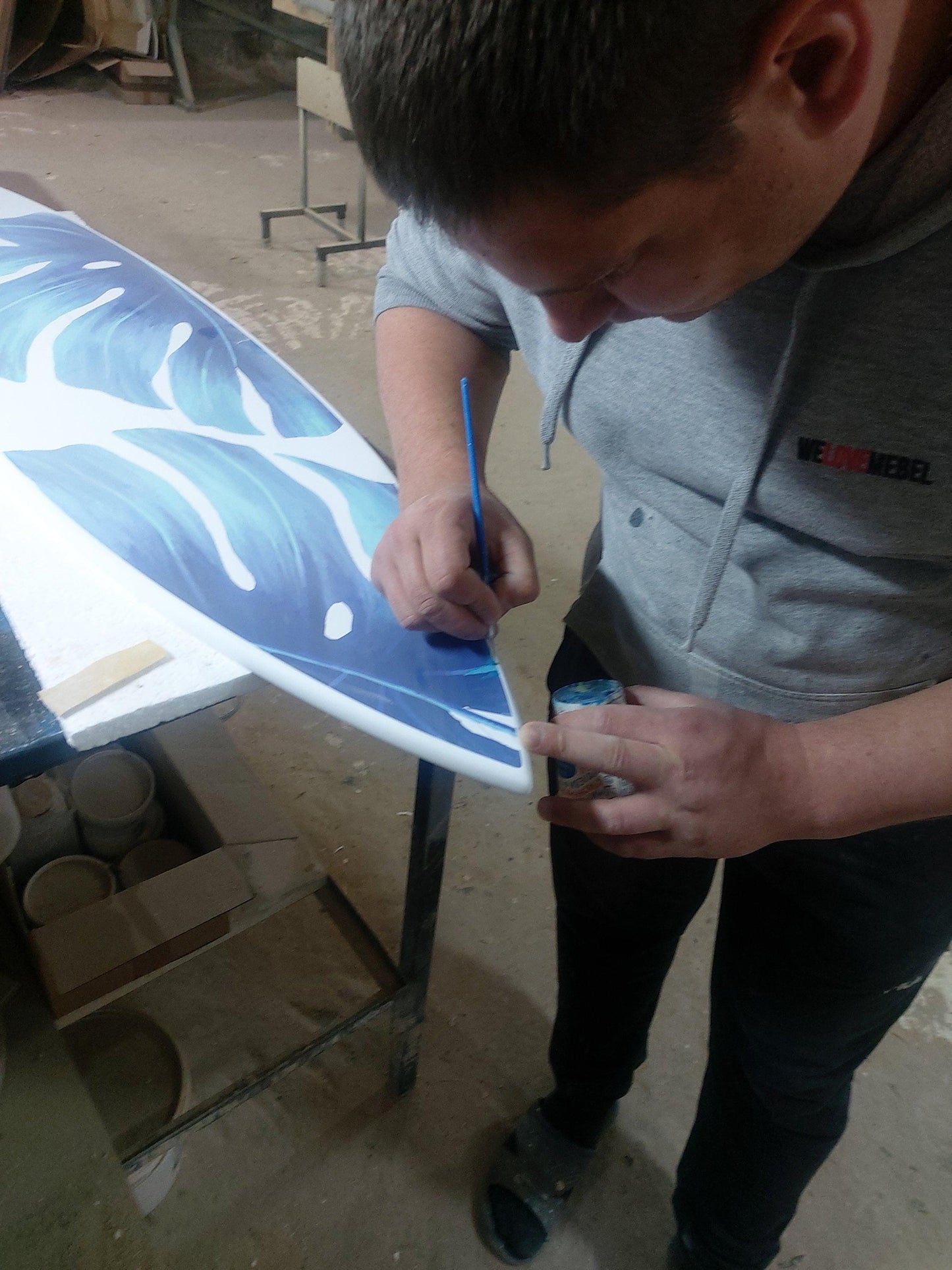 Surfboard Ceiling Light with Monstera Design for Billiard Rooms
