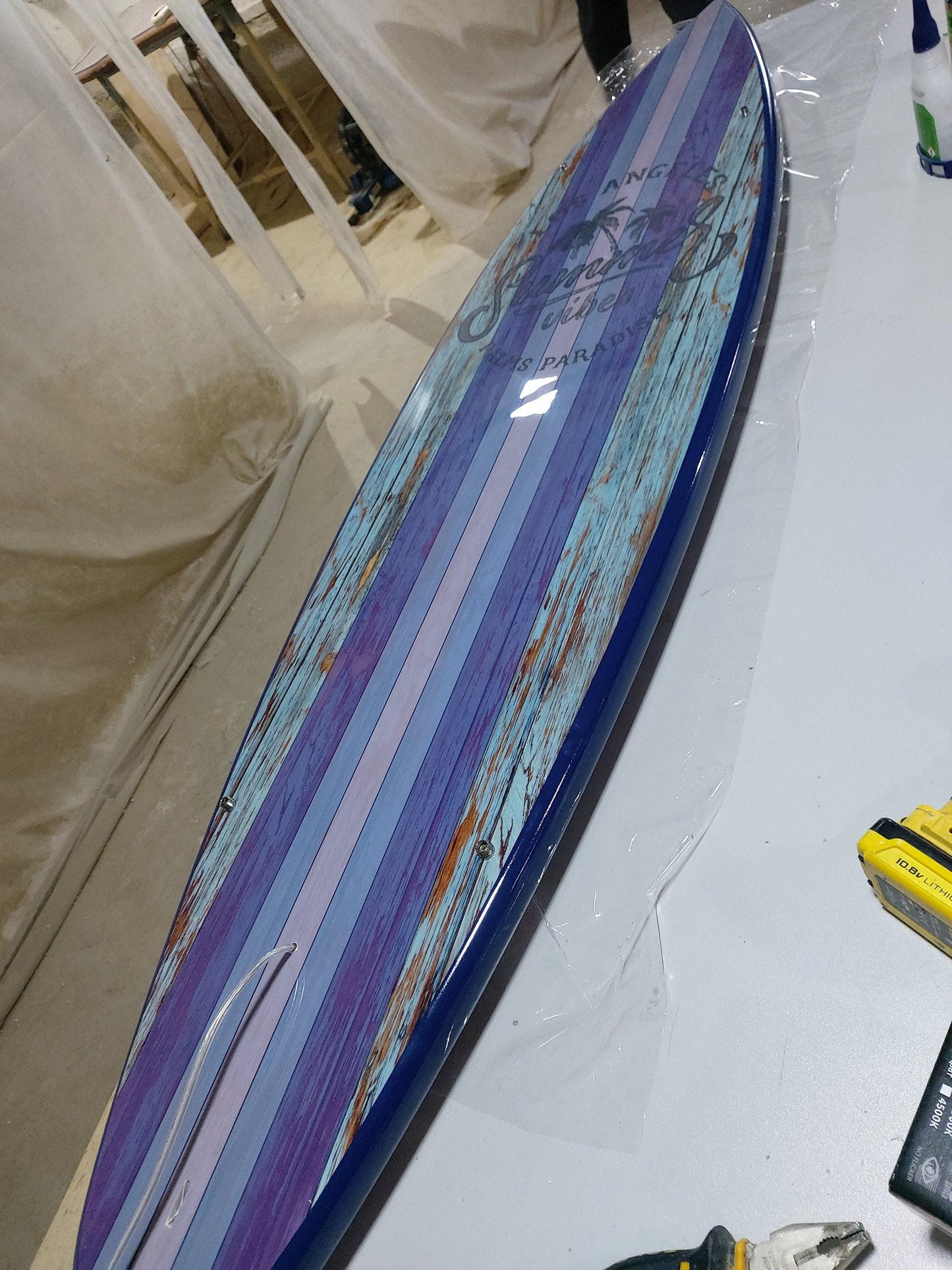 Surfboard shaped ceiling chandelier, Blue Vintage, Pool Billiard Table Light