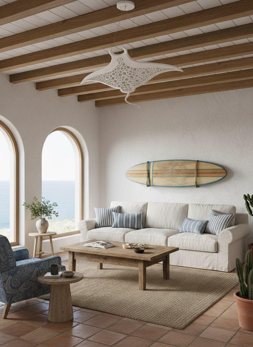 Manta Ray Ceiling Light – Ocean Sculpture LED Lamp Coastal Decor