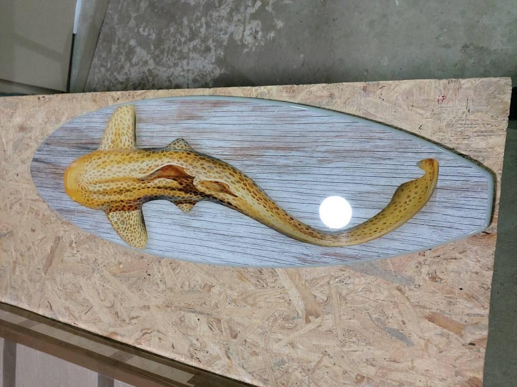 Leopard Shark Surfboard Wall Art – Beach & Nautical Decor – Indoor/Outdoor Wood Sign