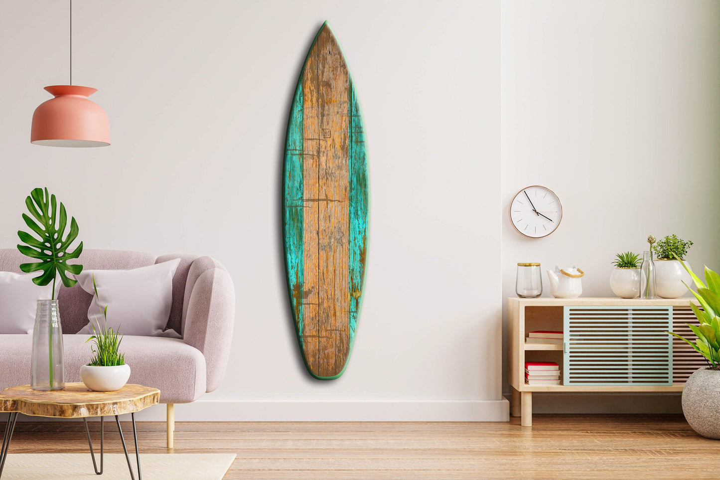 Green Pattern Surfboard Wall Art – Indoor/Outdoor Coastal Decor