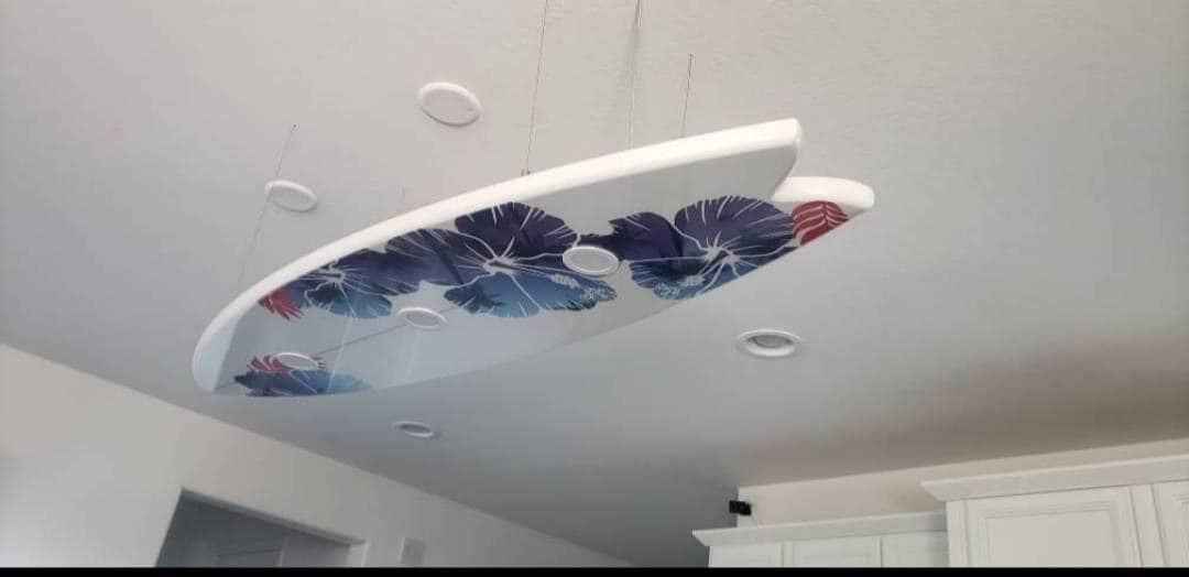 Surfboard shaped ceiling chandelier Surf Camp, Pool Billiard Table Light