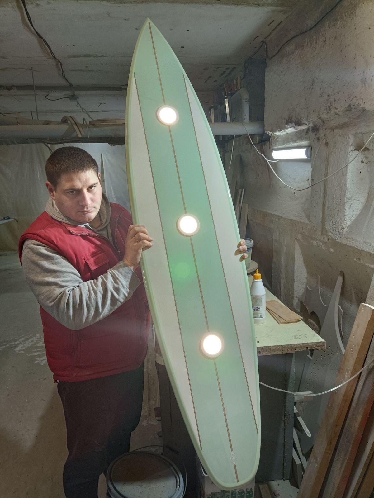 Surfboard shaped ceiling chandelier, Light green, Pool Billiard Table Light