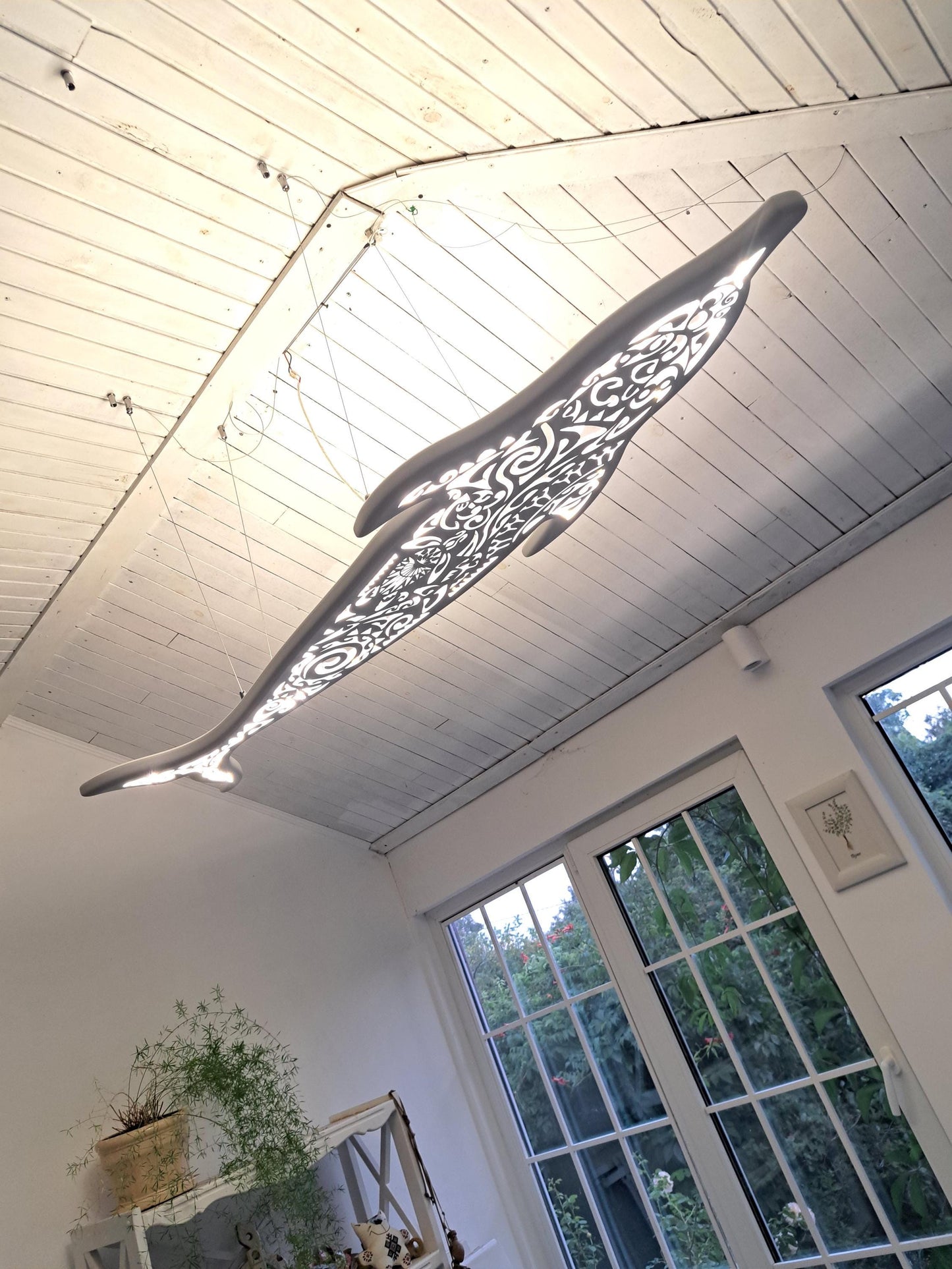 Handcrafted unique Dolphin ceiling chandelier in Maori surf style