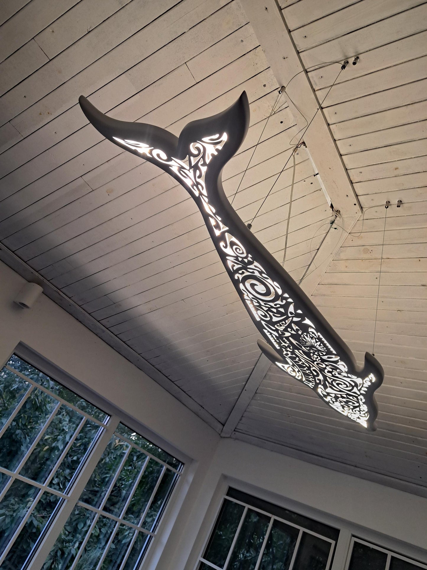 Handcrafted unique Dolphin ceiling chandelier in Maori surf style