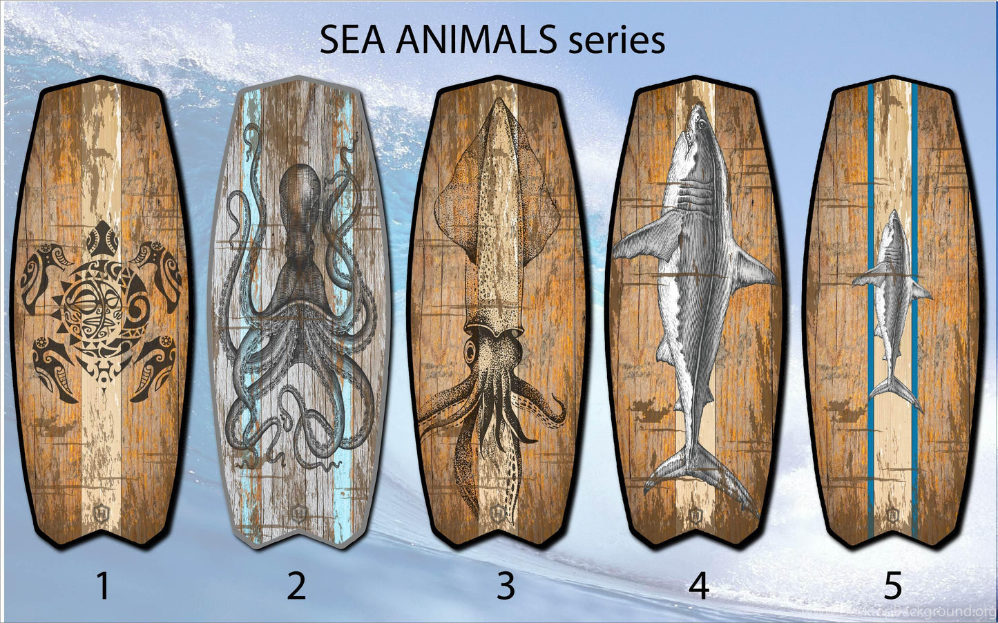 Handmade Surfboard Coffee Table – Ash Wood, Whale Design (150x45 cm)