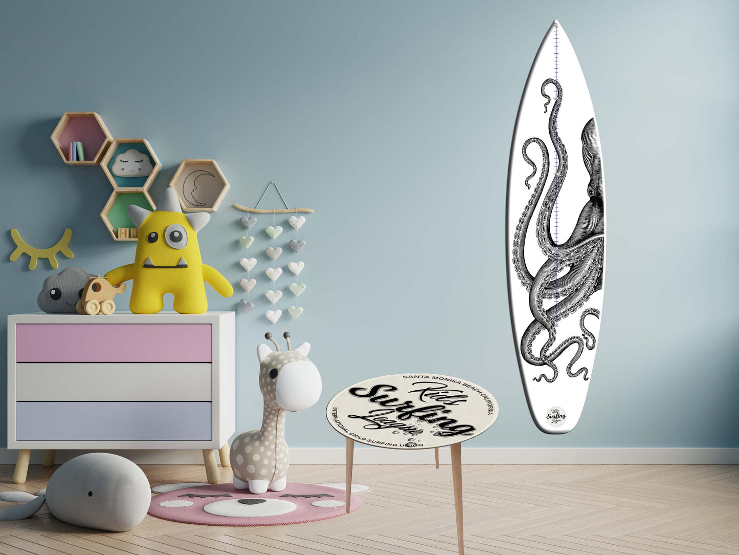 Surfboard Growth Chart: Octopus Nautical Nursery Decor