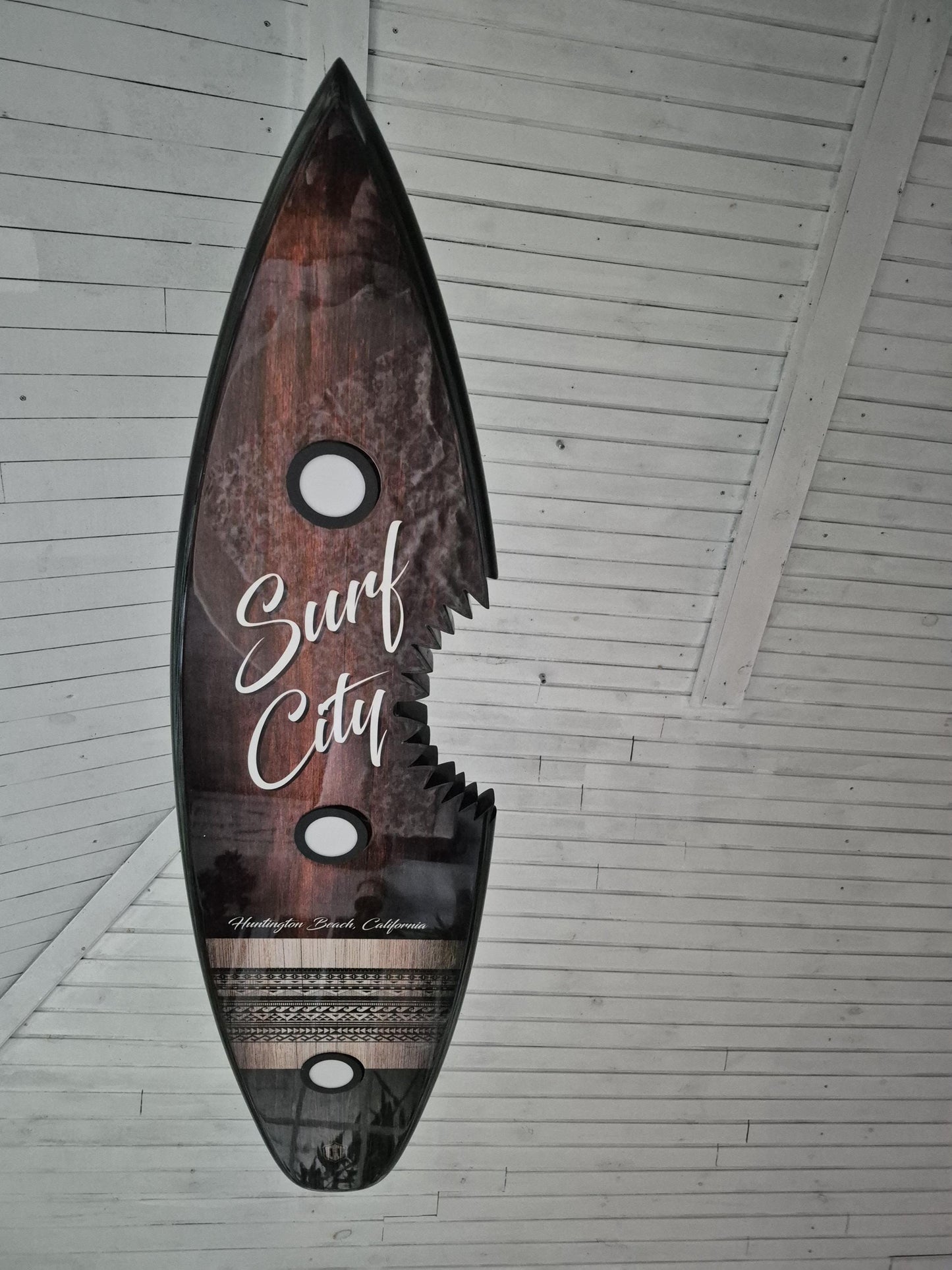 Shark Bite Surfboard Light – LED Billiard Table Pendant | Huntington Beach Surf Decor
