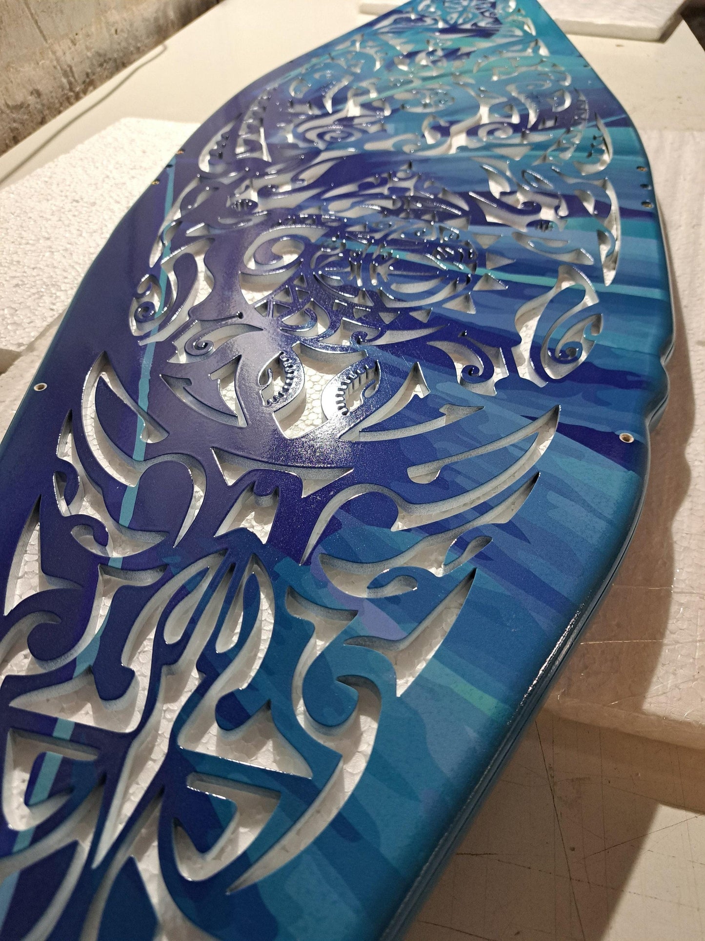 Whale Chandelier – Maori Surfboard Ceiling Lamp – Ocean LED Coastal Decor Light