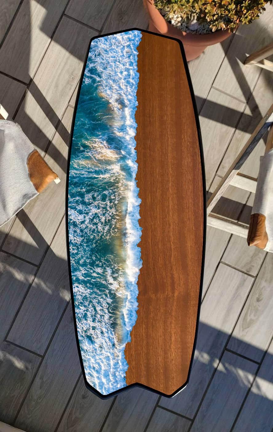 Surfboard Coffee Table: Beach Wave Art, Tropic Bar Decor
