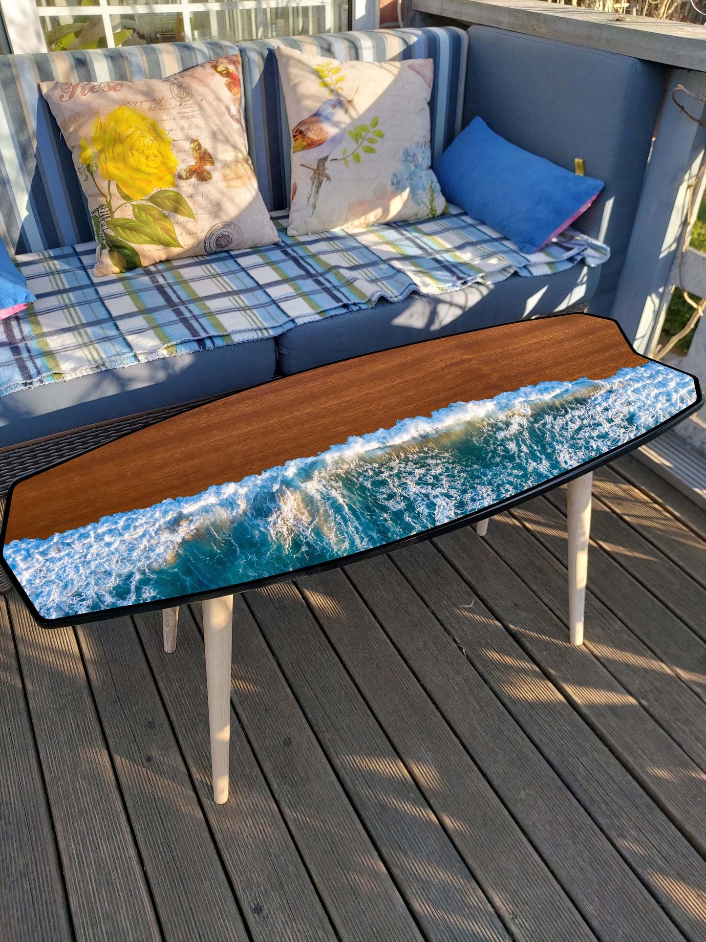 Surfboard Coffee Table: Beach Wave Art, Tropic Bar Decor