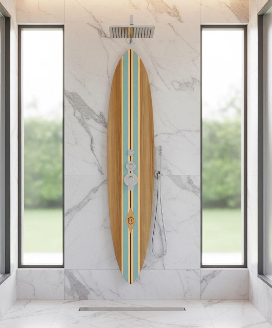 Surfboard Outdoor Shower Panel – Vintage Coastal Garden Wall Shower