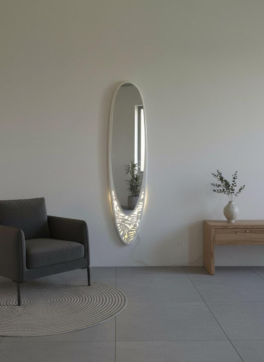 Surf Paradise: Exotic Longboard Mirror with Motion Sensor Light