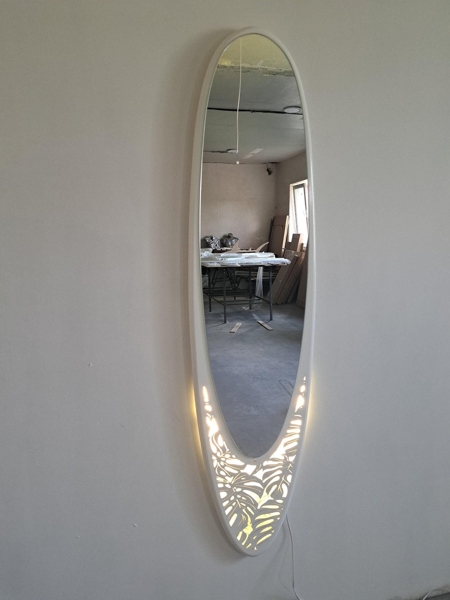 Surf Paradise: Exotic Longboard Mirror with Motion Sensor Light