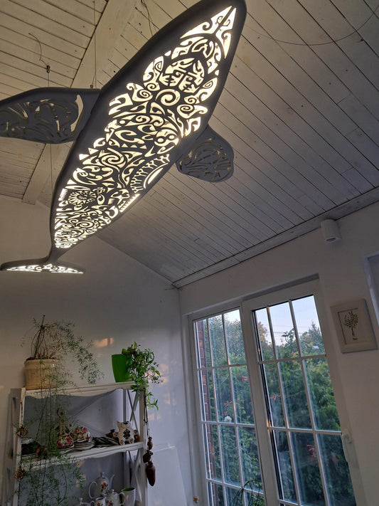 40 inches Orca wall hanging light in Maori surf style, killer whale