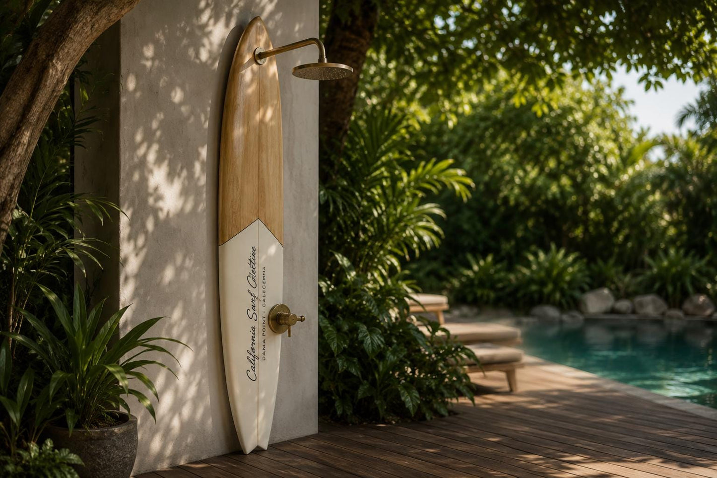 Surfboard Shower Panel – California Style Outdoor Shower, Poolside Surf Decor for Beach House