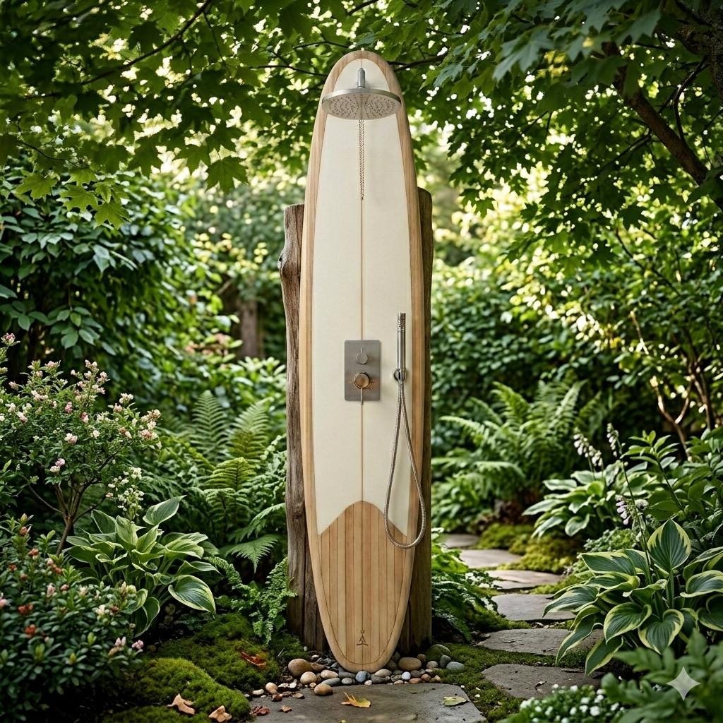 Surfboard Shower Panel – Modern Poolside Outdoor Shower for Coastal Homes