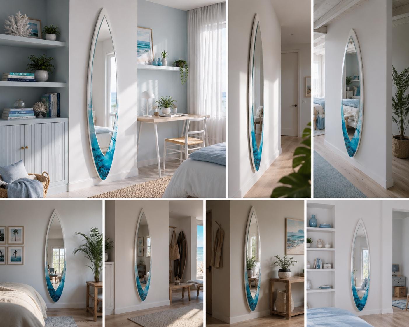 Surfboard Mirror – Ocean Wave Wall Decor for Coastal Interiors, Beach House Mirror