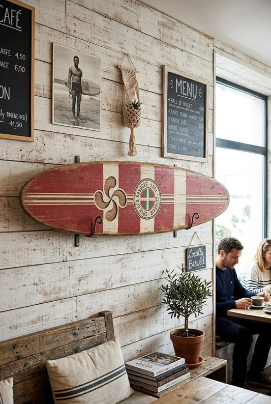 Vintage Surf Decor – Biarritz Côte Basque Board, 60s Style Coastal Art – WSH Series