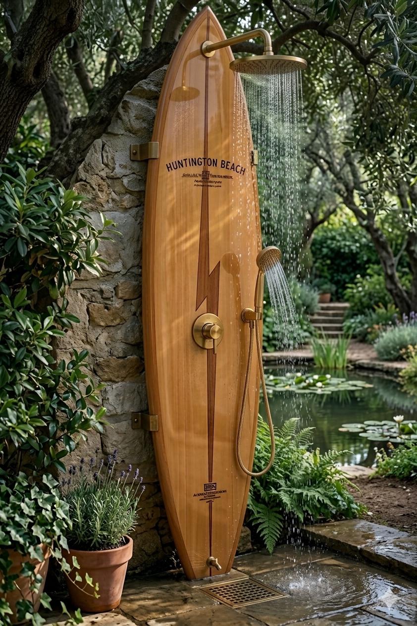 Lightning Surfboard Shower Panel – Vintage California Style Outdoor Shower