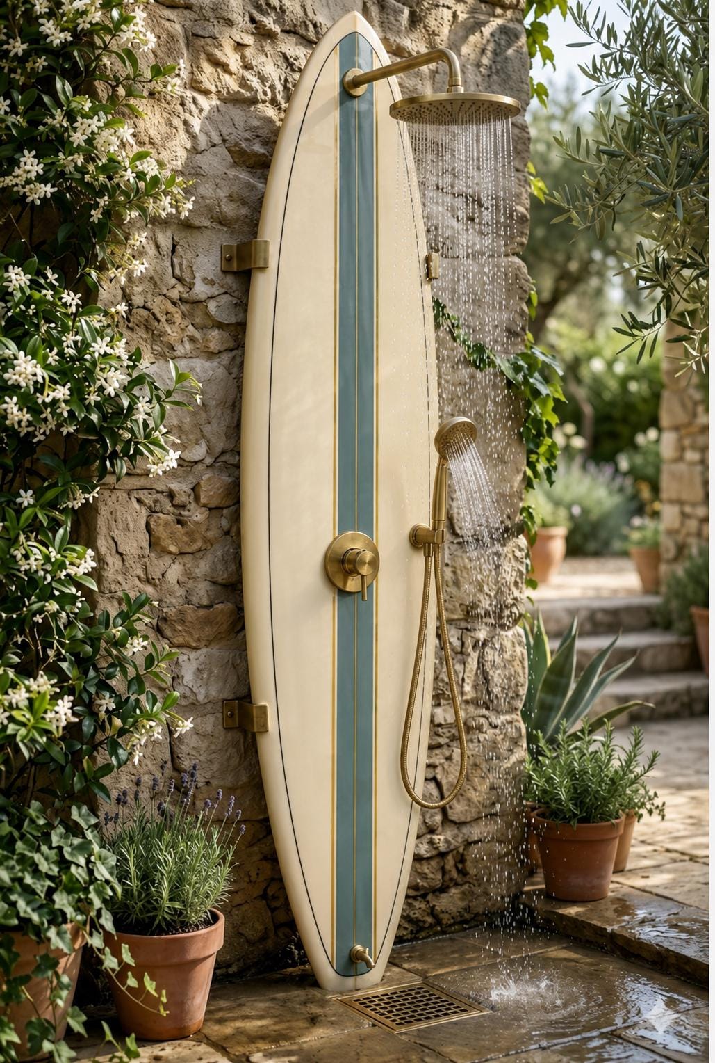 Classic Surfboard Shower Panel – Coastal Outdoor Shower for Garden, Patio & Poolside