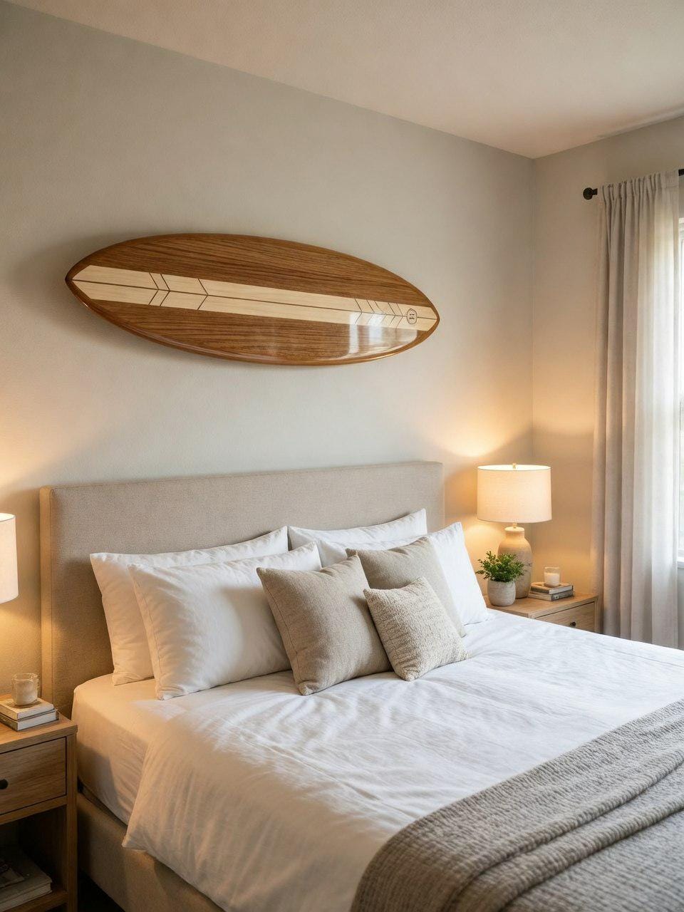Wood Surfboard Wall Decor – California Style Wooden Surf Art – Modern Coastal Statement Piece