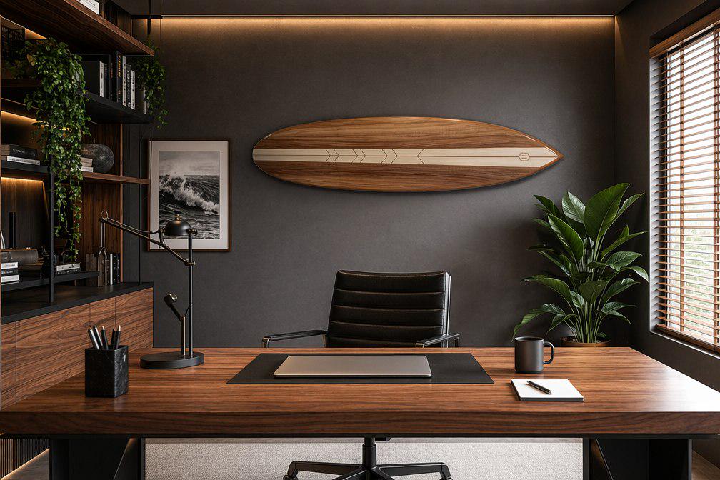 Wood Surfboard Wall Decor – California Style Wooden Surf Art – Modern Coastal Statement Piece