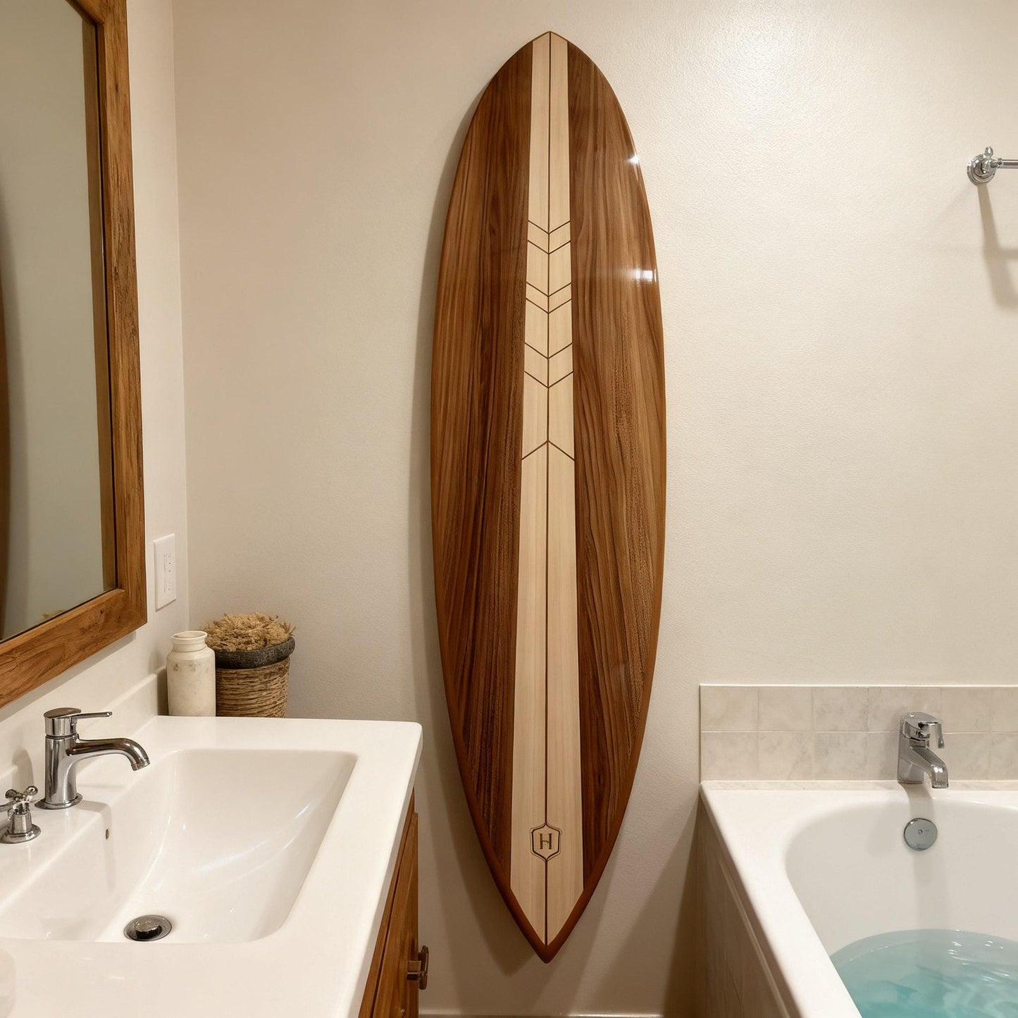 Wood Surfboard Wall Decor – California Style Wooden Surf Art – Modern Coastal Statement Piece