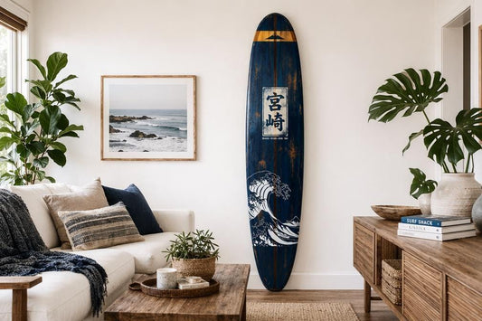 Vintage Surf Decor – Miyazaki Japan Board, Hokusai Wave Coastal Art – WSH Series