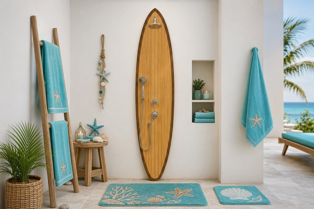 Surfboard Shower Panel – Modern Outdoor Shower for Poolside & Coastal Homes