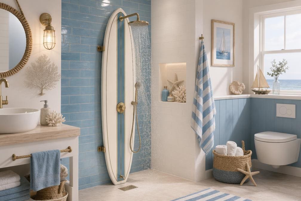 Classic Surfboard Shower Panel – Coastal Outdoor Shower for Garden, Patio & Poolside