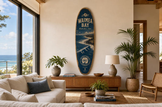 Vintage Surf Decor – Waimea Bay Hawaii Board, Big Wave Coastal Wall Art – WSH Series