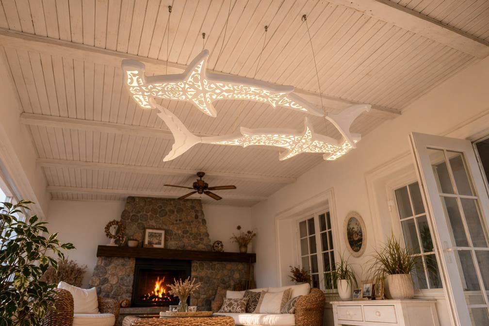 Dancing Sharks LED Ceiling Chandelier – Shark Ocean Statement Light