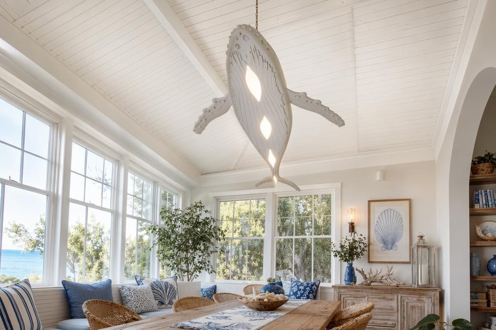 Whale Ceiling Light – Coastal Ocean Chandelier, Surf Style Lighting, Beach House Ceiling Lamp
