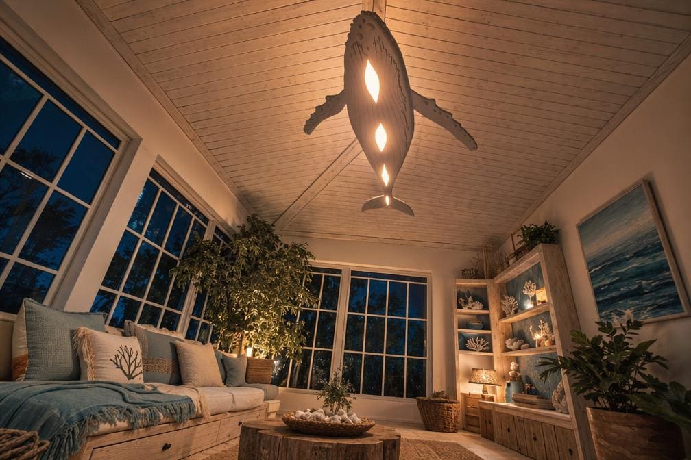 Whale Ceiling Light – Coastal Ocean Chandelier, Surf Style Lighting, Beach House Ceiling Lamp