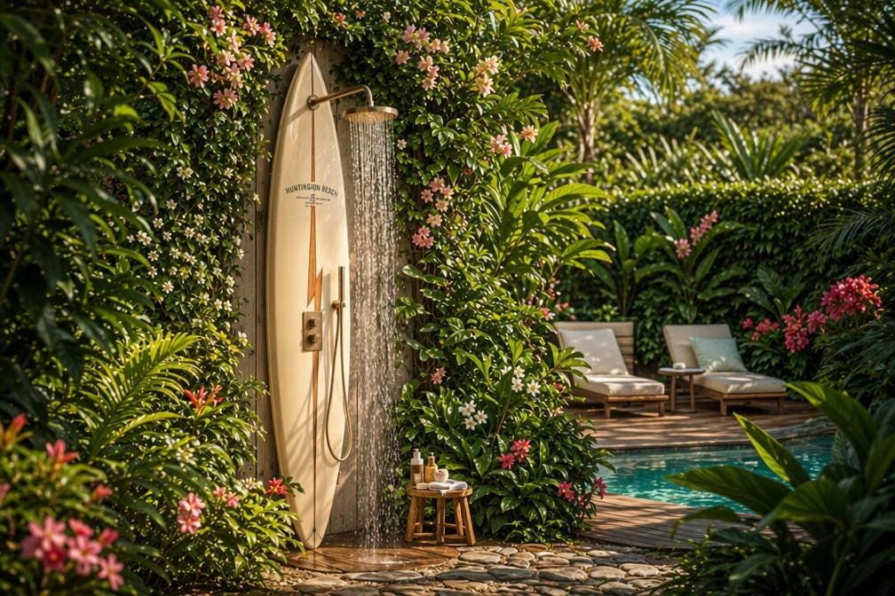 Lightning Surfboard Shower Panel – Vintage California Style Outdoor Shower