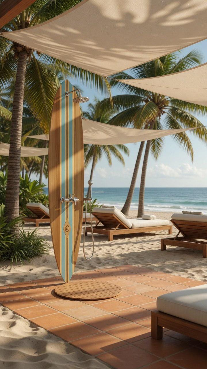 Surfboard Outdoor Shower Panel – Vintage Coastal Garden Wall Shower