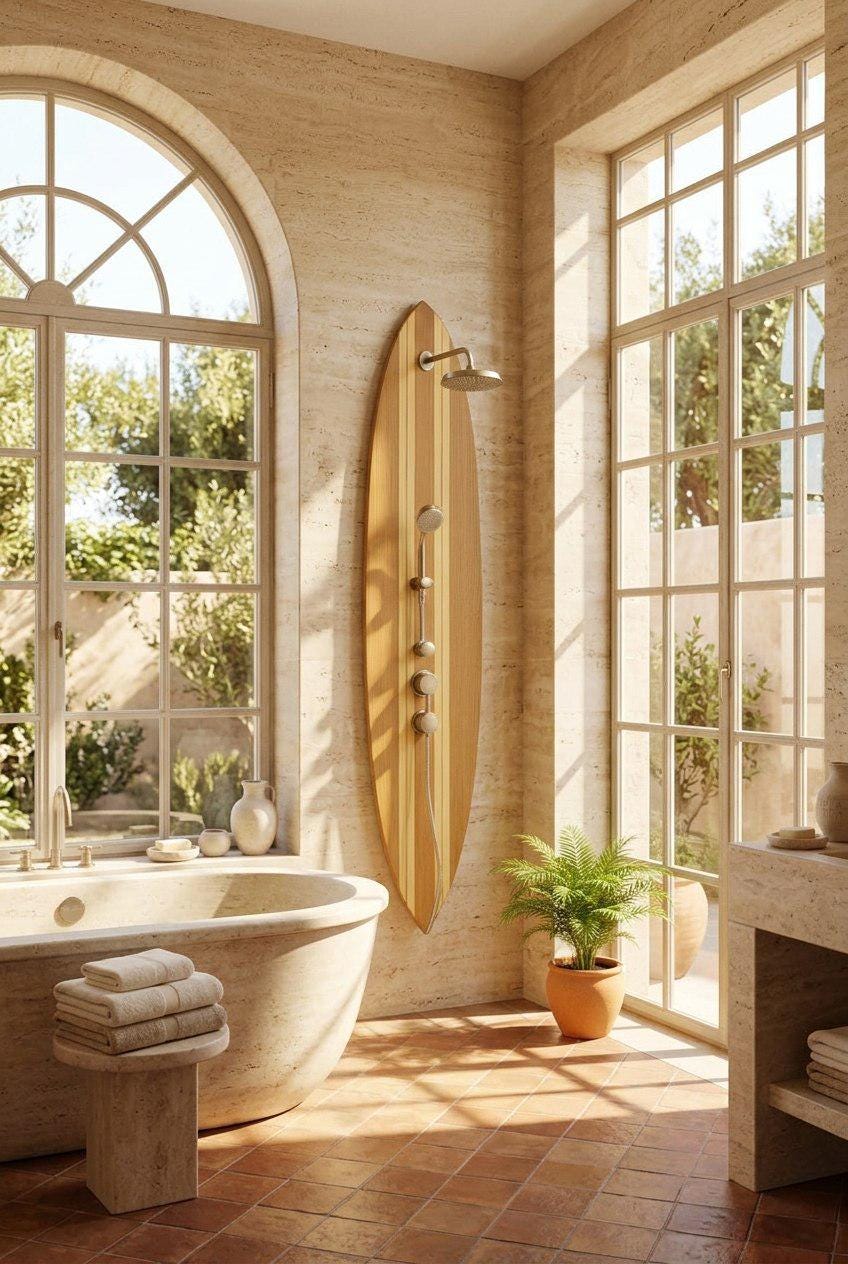 Surfboard Shower Panel – Classic Wood Finish