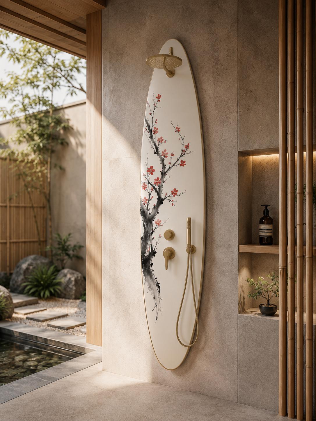 Mount Fuji Shower Panel – Zen Outdoor Shower | Japandi Garden & Spa Decor