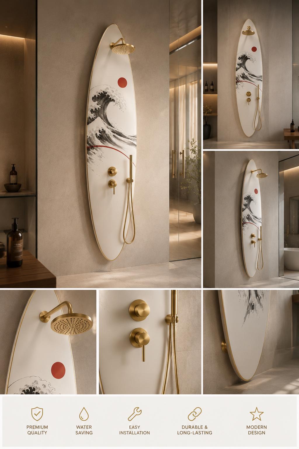Wave Shower Panel – Japandi Outdoor Shower | Luxury Japanese Bathroom Decor