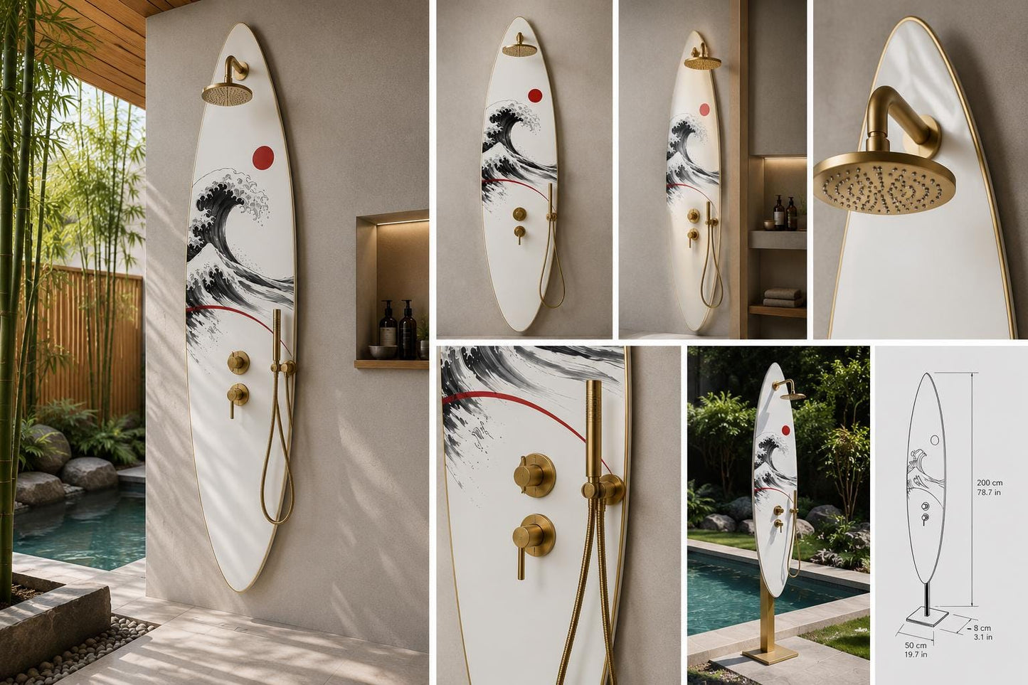 Wave Shower Panel – Japandi Outdoor Shower | Luxury Japanese Bathroom Decor