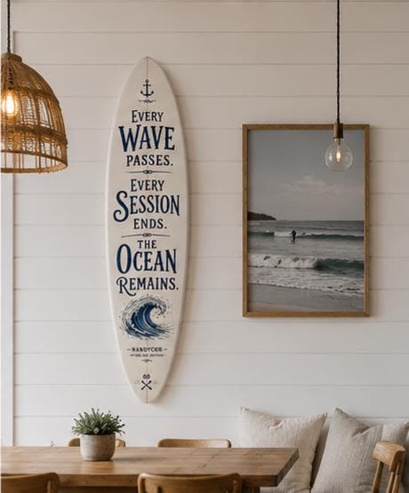 Handcrafted Surfboard Wall Decor – Coastal Beach House Art – Ocean Quote Sign