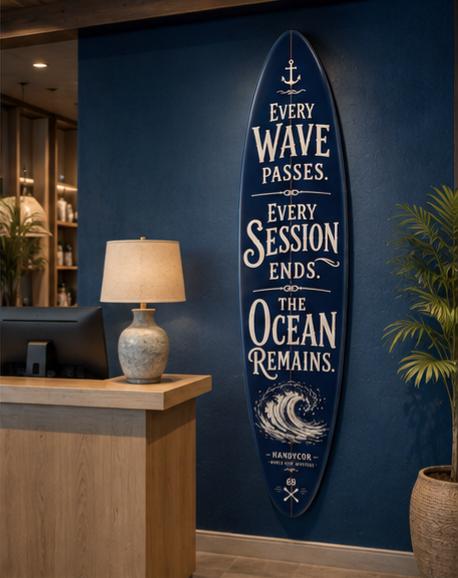 Handcrafted Surfboard Wall Decor – Coastal Beach House Art – Ocean Quote Sign