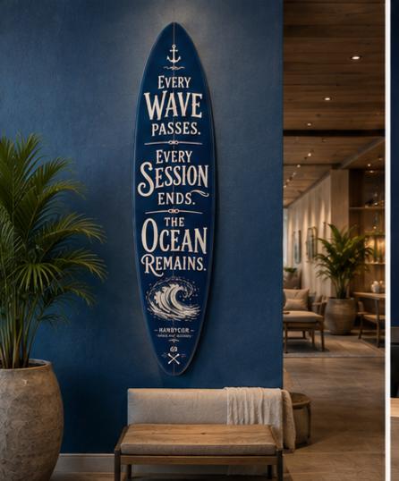 Handcrafted Surfboard Wall Decor – Coastal Beach House Art – Ocean Quote Sign
