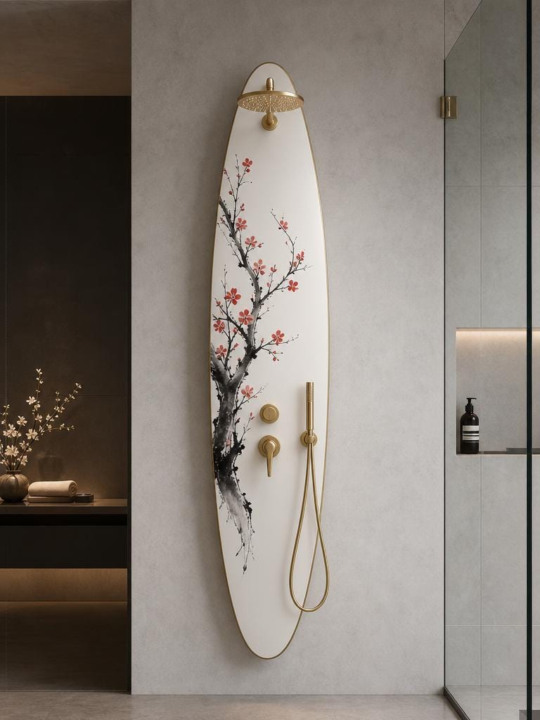 Wave Shower Panel – Japandi Outdoor Shower | Luxury Japanese Bathroom Decor