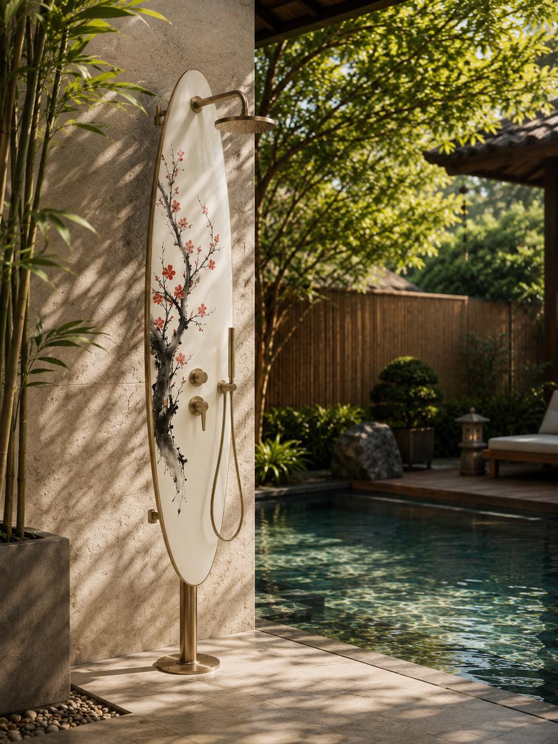 Wave Shower Panel – Japandi Outdoor Shower | Luxury Japanese Bathroom Decor