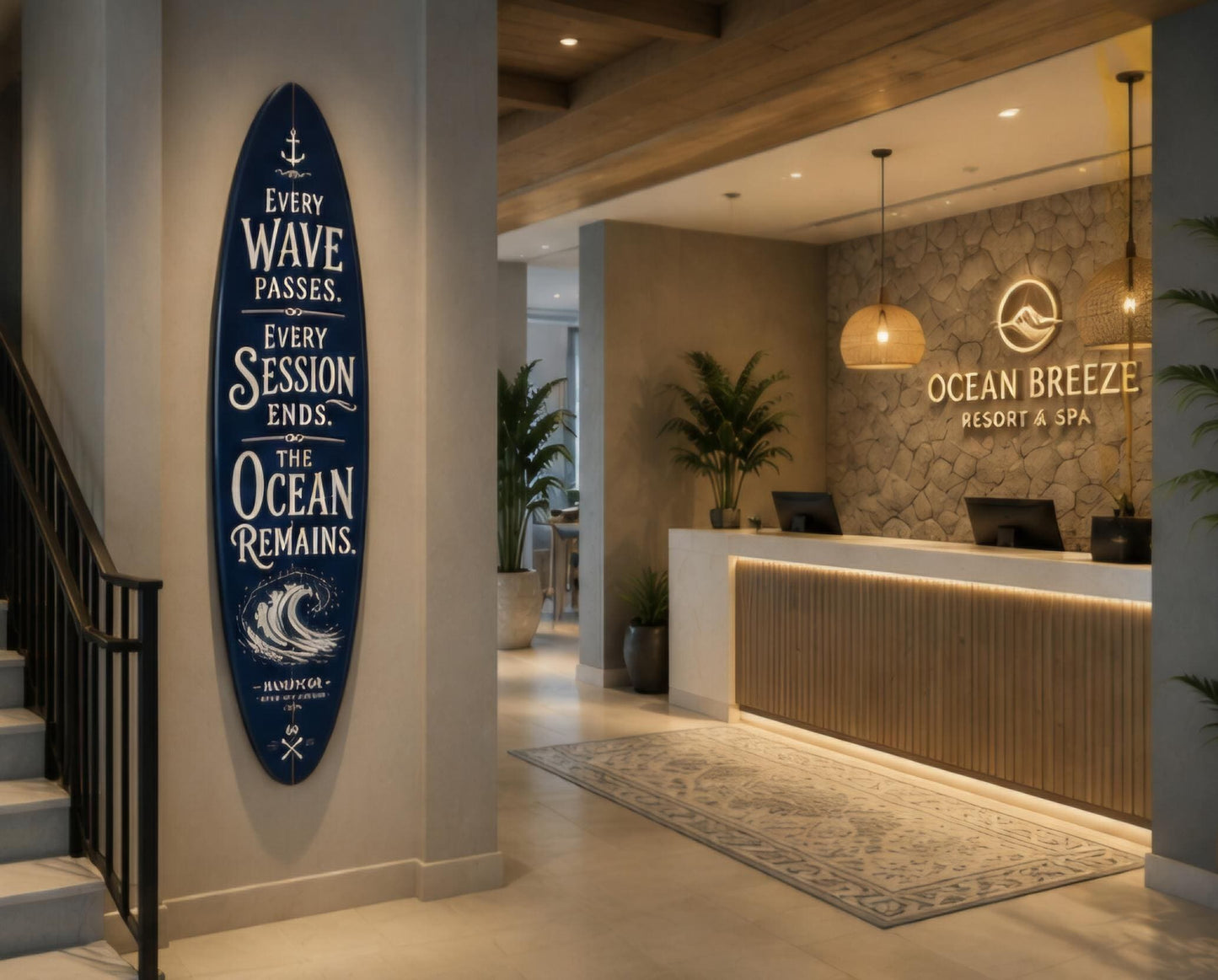 Handcrafted Surfboard Wall Decor – Coastal Beach House Art – Ocean Quote Sign